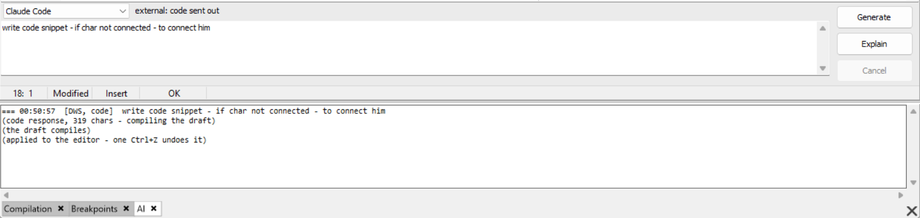 AI panel in the script editor