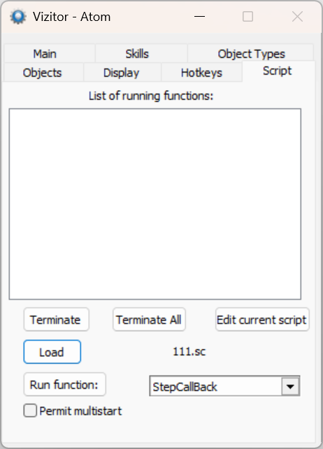 Atom — Script tab