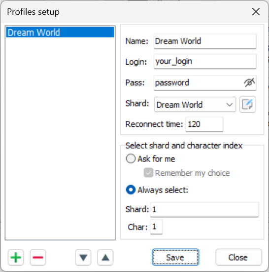 Profiles setup